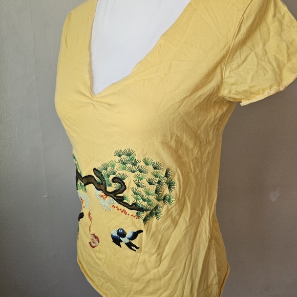 Yellow V-Neck Embroidered Women's Tee - Picture 8 of 8